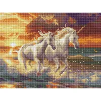 Алмазна мозаїка Єдинороги на узбережжі Brushme 30x40см RDBS7023
