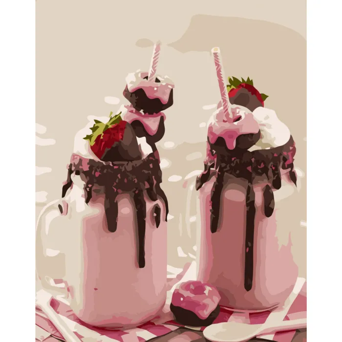 Картина за номерами Strateg ПРЕМІУМ Молочний коктейль із полуницею з лаком розміром 40x50см VA-3341