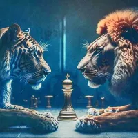 Алмазна мозаїка Strateg ПРЕМІУМ Тигр з левом розміром 30x30см HEE13830