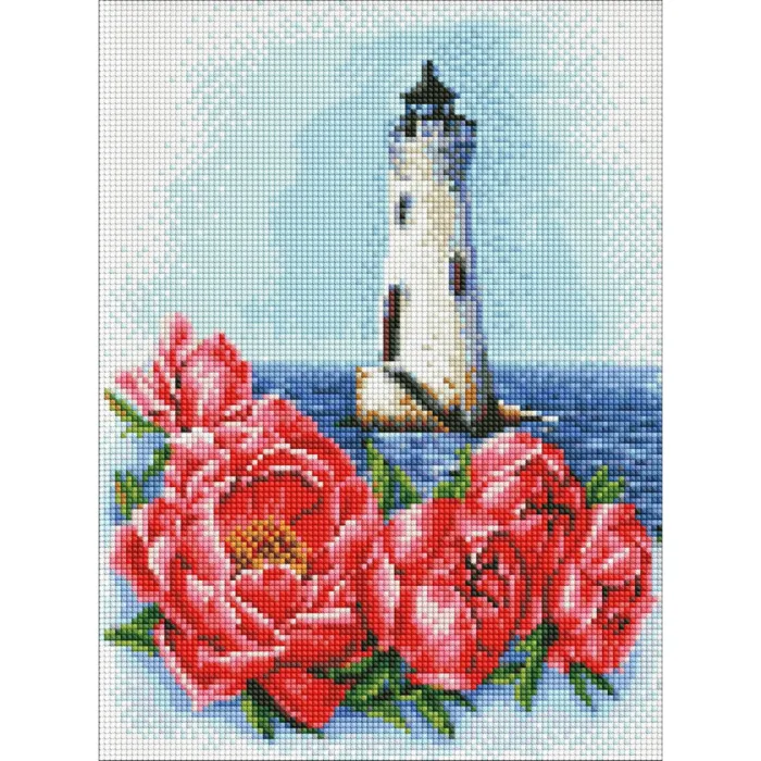 Алмазна мозаїка "Маяк з півоніями" ©Анна Кулик AMO7552 Ідейка 30x40 см