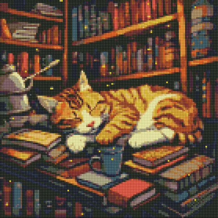 Алмазна мозаїка "Пухнастий книголюб" ©art_selena_ua AMO7648 Ідейка 40x40 см