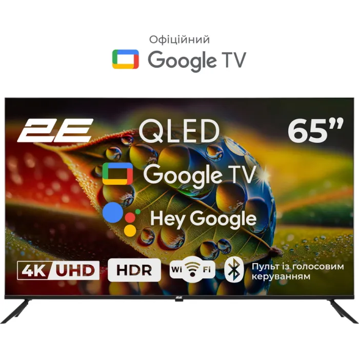 Телевізор 65" 2E QLED 4K 60Hz Smart Google TV Black 2E-65A77Q