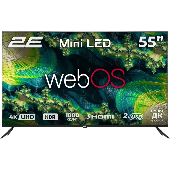 Телевізор 55" 2E MiniLED 4K 60Hz Smart WebOS Black 2E-55A88H