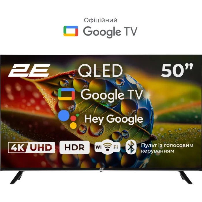 Телевізор 50" 2E QLED 4K 60Hz Smart Google TV Black 2E-50A77Q