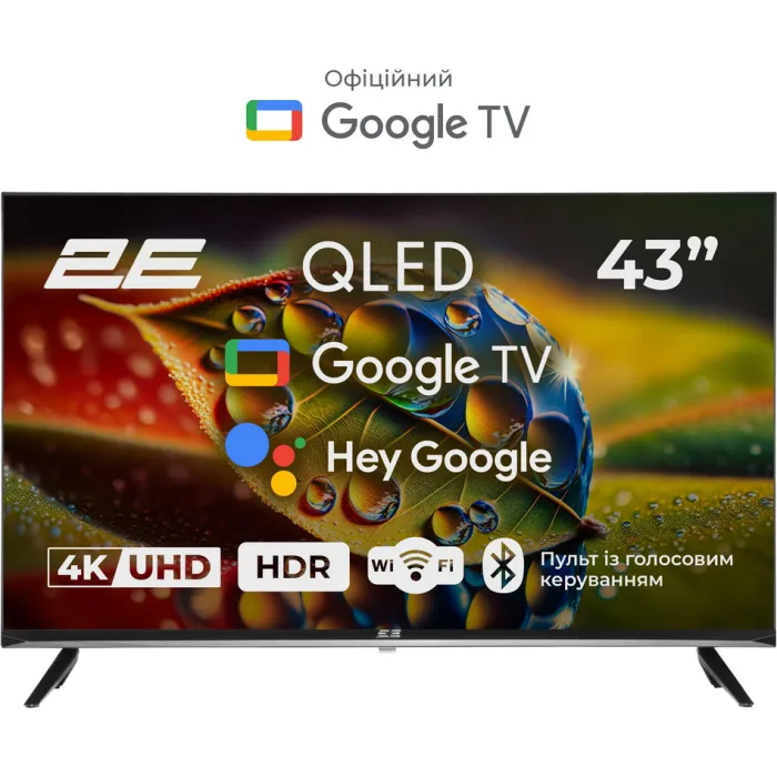 Телевізор 43" 2E QLED 4K 60Hz Smart Google TV Black 2E-43A77Q