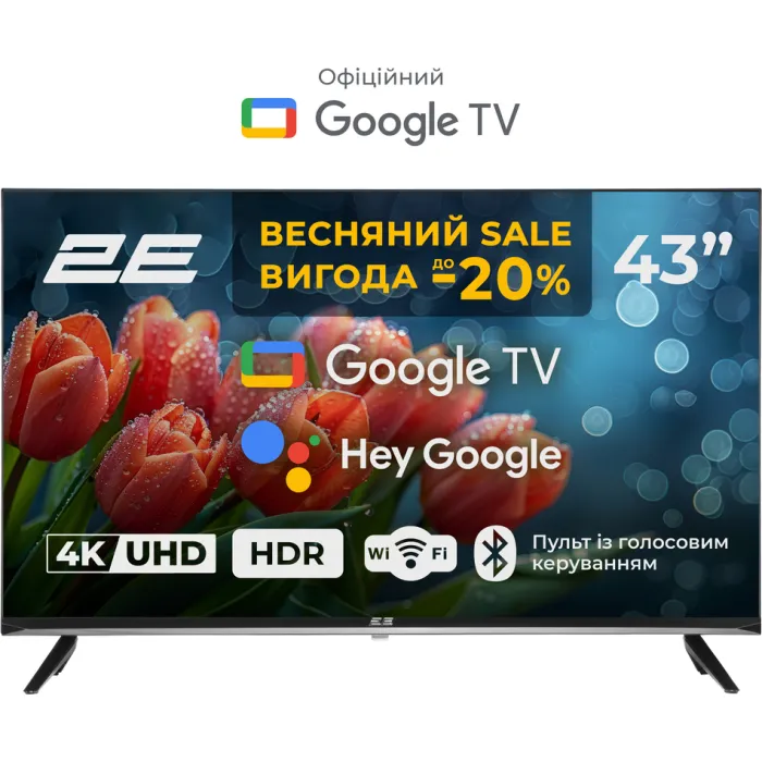 Телевізор 43" 2E LED 4K 60Hz Smart Google TV Black 2E-43A07KU