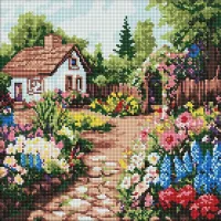 Алмазна мозаїка Квіткові клумби біля будинку ©art_selena_ua AMO8232, 40x40 см
