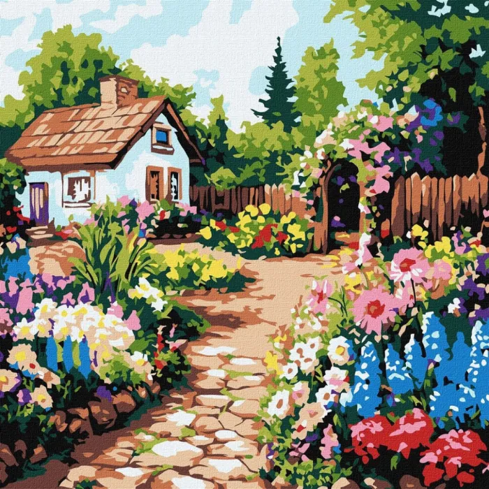 Картина за номерами Квіти біля хатини ©art_selena_ua KHO6382, 30x30 см