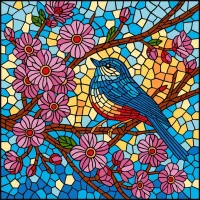 Картина за номерами Вітраж Синиця ©art_selena_ua KHO5164, 30x30 см