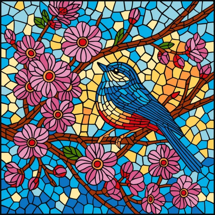 Картина за номерами Вітраж Синиця ©art_selena_ua KHO5164, 30x30 см