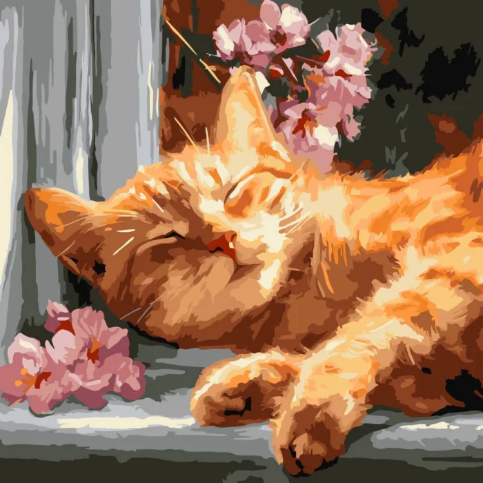 Картина за номерами Рудий кіт на підвіконні ©art_selena_ua KHO6791, 40x40 см