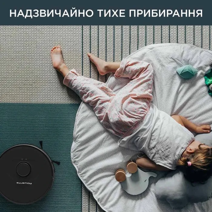 Робот-пилосос Rowenta X-Plorer Serie 75 S, h=9.5см, вологе прибирання, конт пил -0.4л, вода -0.3л, автон. робота до 120хв, НЕРА, управління через смартфон, чорний RR8575WH