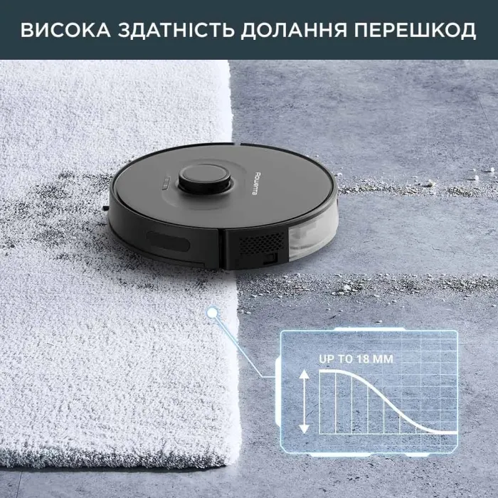 Робот-пилосос Rowenta X-Plorer Serie 75 S, h=9.5см, вологе прибирання, конт пил -0.4л, вода -0.3л, автон. робота до 120хв, НЕРА, управління через смартфон, чорний RR8575WH