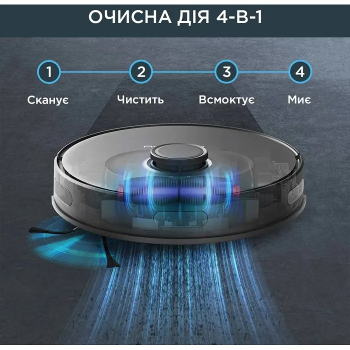 Робот-пилосос Rowenta X-Plorer Serie 75 S, h=9.5см, вологе прибирання, конт пил -0.4л, вода -0.3л, автон. робота до 120хв, НЕРА, управління через смартфон, чорний RR8575WH