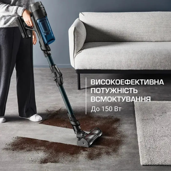 Пилосос Rowenta безпровідний X-Force Flex 12.60 Neo Auto Aqua Allergy, 150Вт, конт пил -0.65л, автон. робота до 60хв, вага-3кг, НЕРА, чорно-синій RH9LC1WO