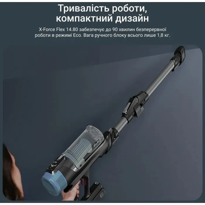 Пилосос Rowenta безпровідний X-Force Flex 14.80 Animal Aqua, 240Вт, вологе прибирання, конт пил -0.65л, автон. робота до 90хв, HEF system 99,9%, чорно-синій RH9BC1WO
