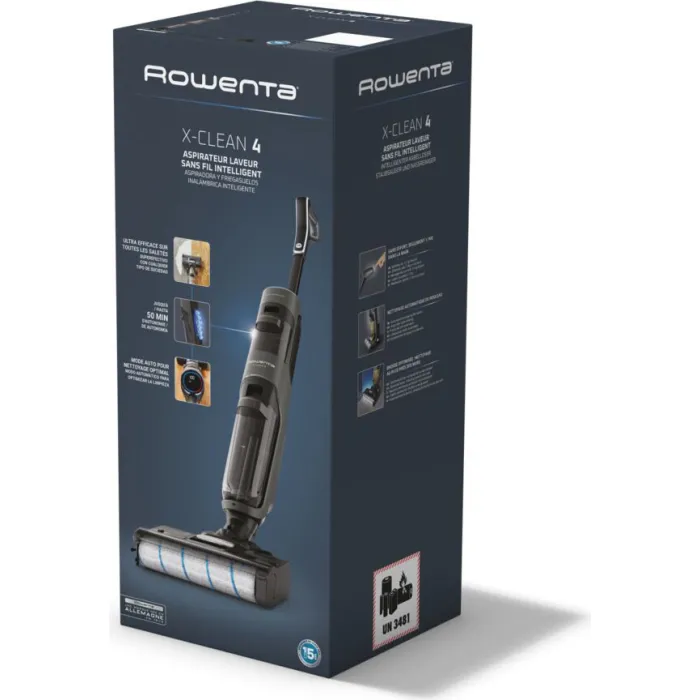 Пилосос Rowenta безпровідний миючий X-Clean 4, 200Вт, конт пил -0.45л, конт для води-0.73л, автон. робота до 50хв, вага-5.4кг, НЕРА, чорний GZ5035WO