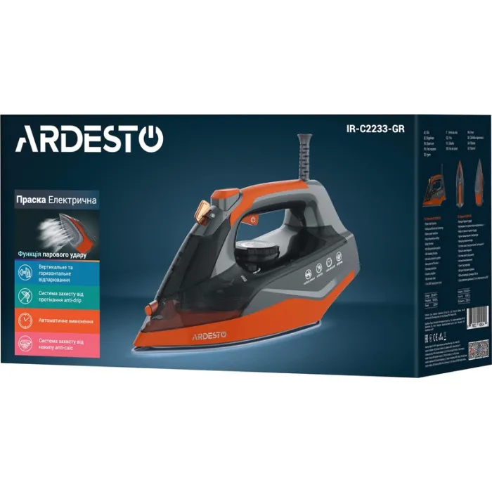 Праска Ardesto IR-C2233-GR, 2200Вт, 340мл, керам. підошва, чорно-помаранчевий