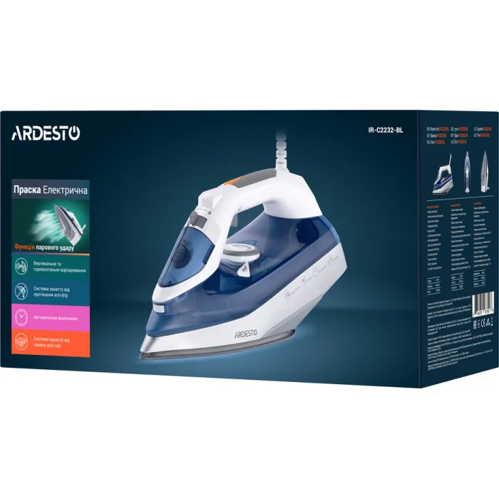 Праска Ardesto IR-C2232-BL, 2200Вт, 320мл, паровий удар, керам. підошва, синій