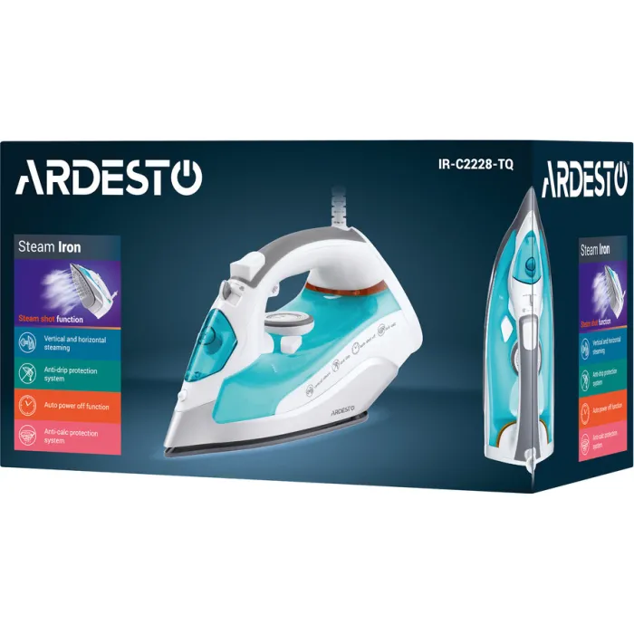 Праска Ardesto IR-C2228-TQ, 2200Вт, 280мл, паровий удар-100гр, керам. підошва, голубий