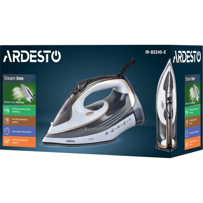 Праска Ardesto IR-B2245-E, 2400Вт, 400мл, паровий удар, електр. керування, керам. підошва, біло-сірий