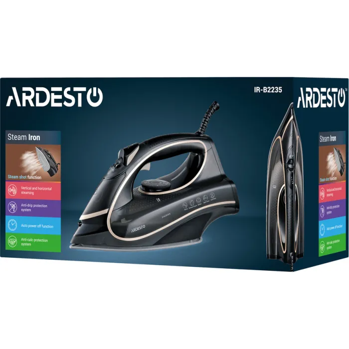 Праска Ardesto IR-B2235, 2400Вт, 450мл, паровий удар-120гр, керам. підошва, чорно-золотий