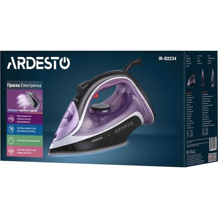 Праска Ardesto IR-B2234, 2400Вт, 350мл, паровий удар-120гр, керам. підошва, фіолетово-чорний