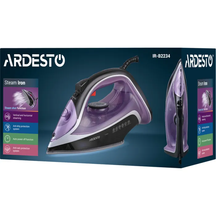 Праска Ardesto IR-B2234, 2400Вт, 350мл, паровий удар-120гр, керам. підошва, фіолетово-чорний