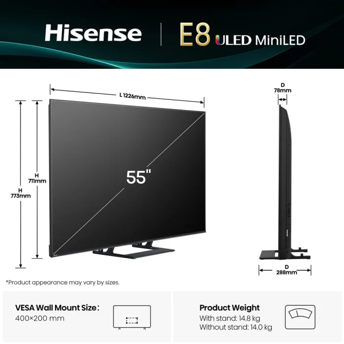 LED-телевізор Hisense 55" 55E8Q (20016359)