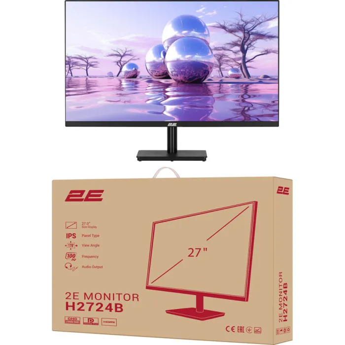 Монітор 2E 27" H2724B D-Sub, HDMI, DP, IPS, 2560x1440, 100Hz, FreeSync 2E-H2724B-01.UA
