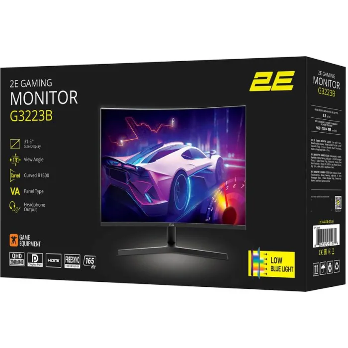 Монітор 2E GAMING 31.5" G3223B 2xHDMI, DP, MM, VA, 2560x1440, 165Hz, 1ms, CURVED, FreeSync, HAS 2E-G3223B-01.UA