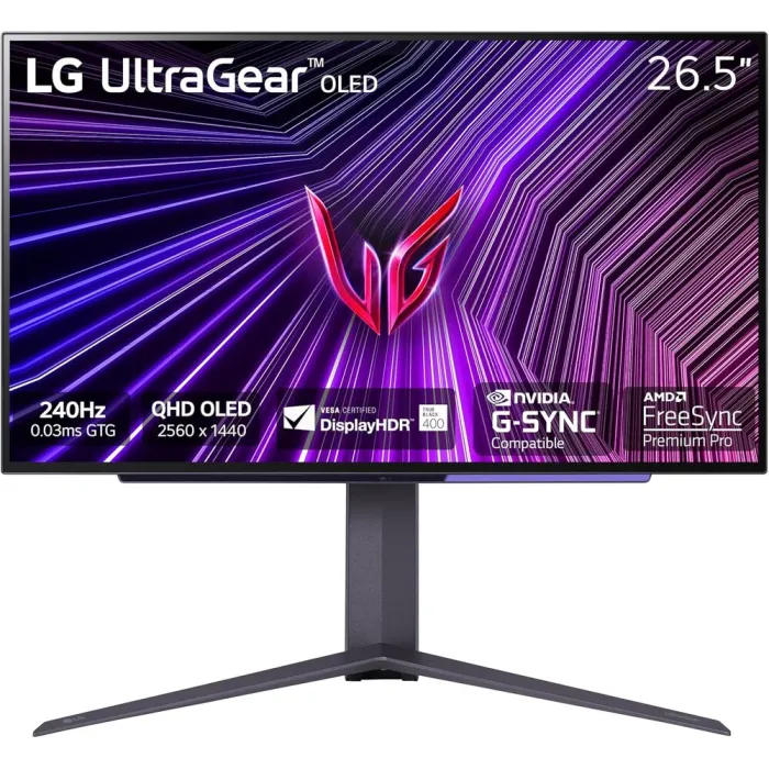 Монітор LG 27" 27GS95QE-B 2xHDMI, DP, USB, Audio, OLED, 2560x1440, 240Hz, 0.03ms, DCI-P3 98.5%, G-SYNC, FreeSync, AdaptiveSync, Pivot, DisplayHDR TRUE BLACK 400