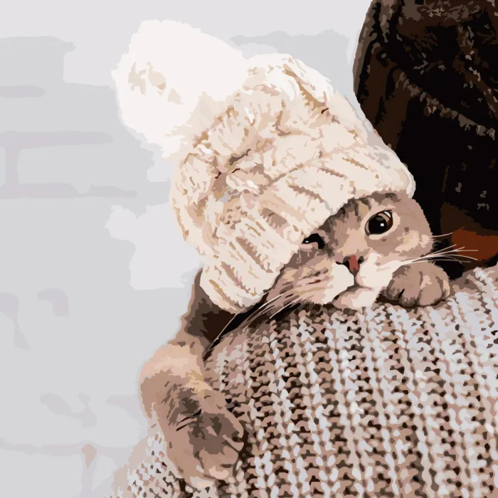 Картина за номерами Strateg ПРЕМІУМ Миле кошеня розміром 40x40см SK038