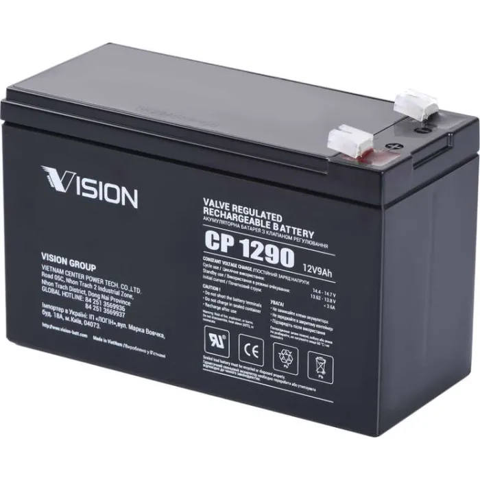 Акумуляторна батарея Vision CP, 12В, 9А•год, AGM CP1290