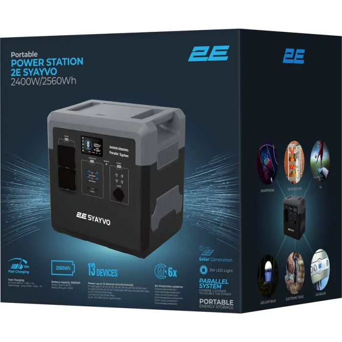 Зарядна станція 2E Syayvo / 2400 Вт / 2500 Вт⋅год / LiFePO4 (2E-PPS24256)