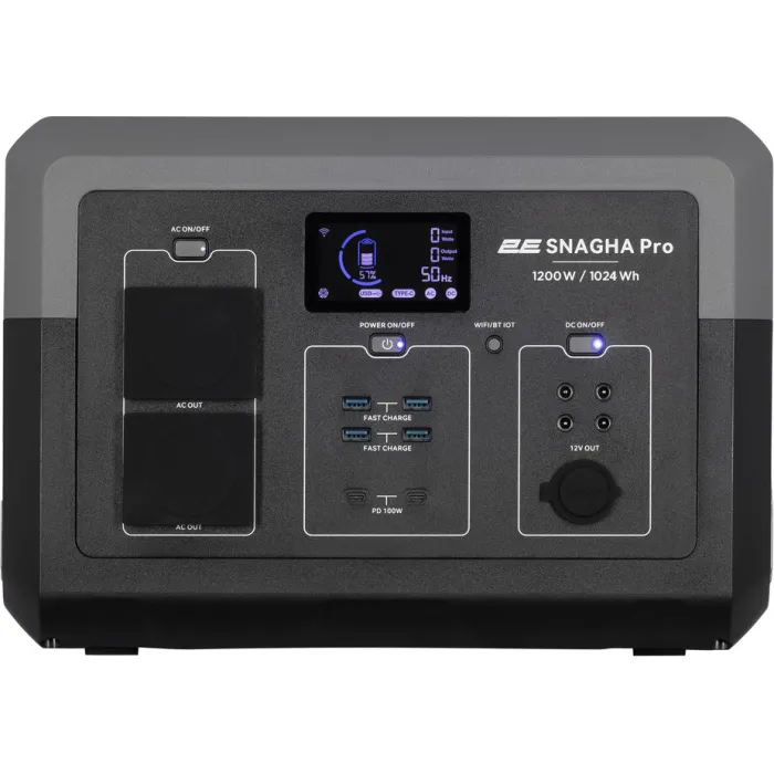 Портативна електростанція 2Е Snagha PRO, 1200 Вт, 1024 Вт/год, WiFi/BT, швидка зарядка (2E-PPS1210-PRO)