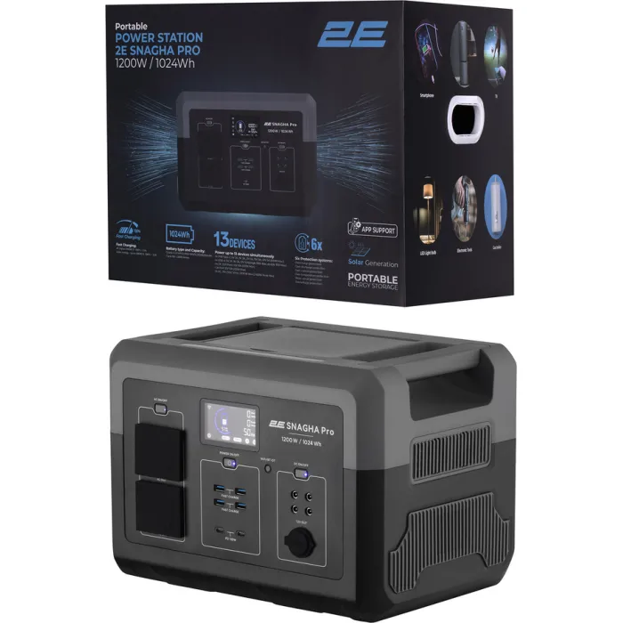 Портативна електростанція 2Е Snagha PRO, 1200 Вт, 1024 Вт/год, WiFi/BT, швидка зарядка (2E-PPS1210-PRO)