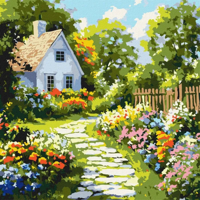Картина за номерами Квіти біля хатини ©art_selena_ua KHO6383, 40x40 см