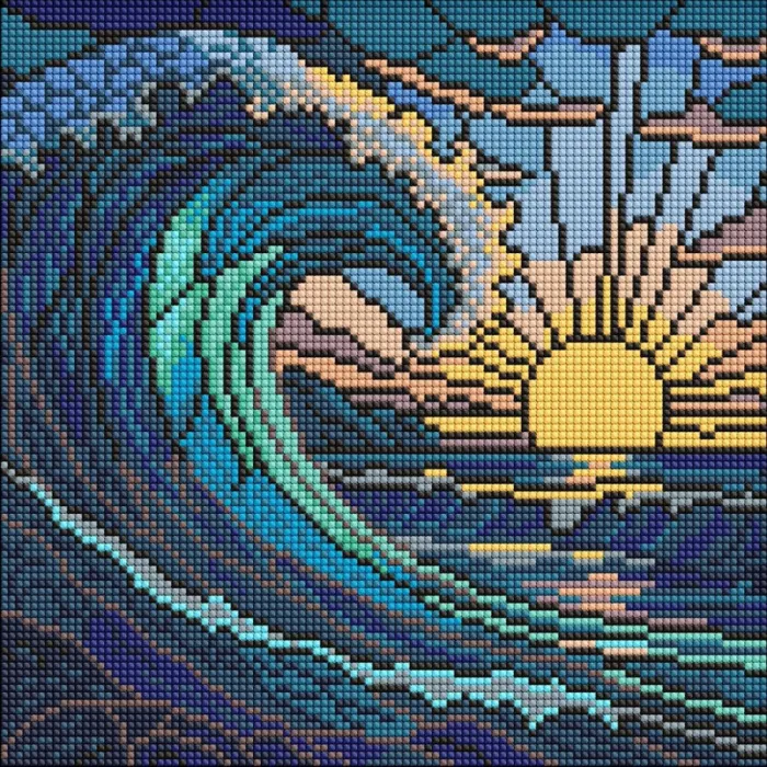 Алмазна мозаїка Вітраж Хвиля ©art_selena_ua AMO8320, 30x30 см