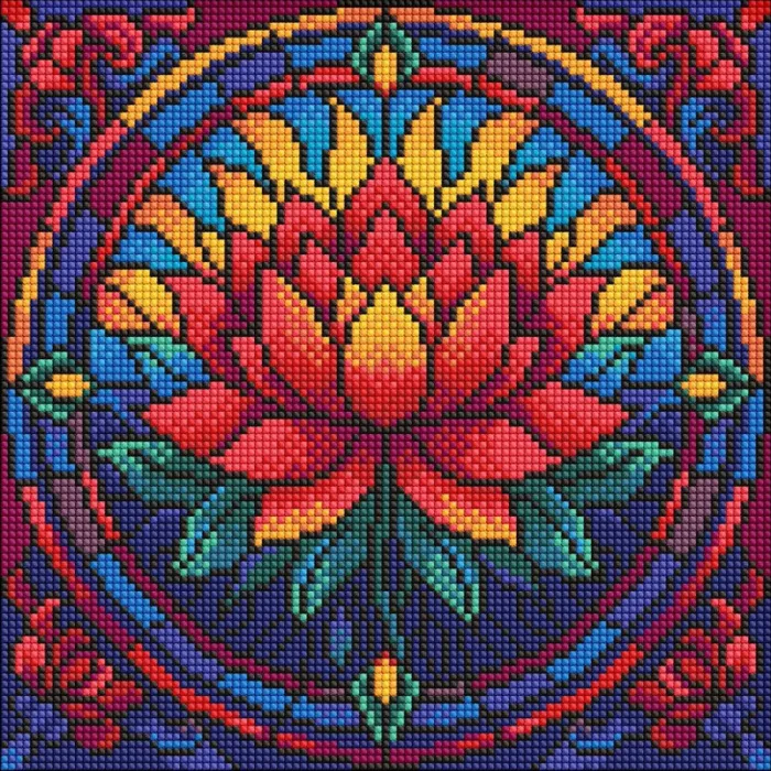 Алмазна мозаїка Вітраж Лотос ©art_selena_ua AMO8330, 30x30 см