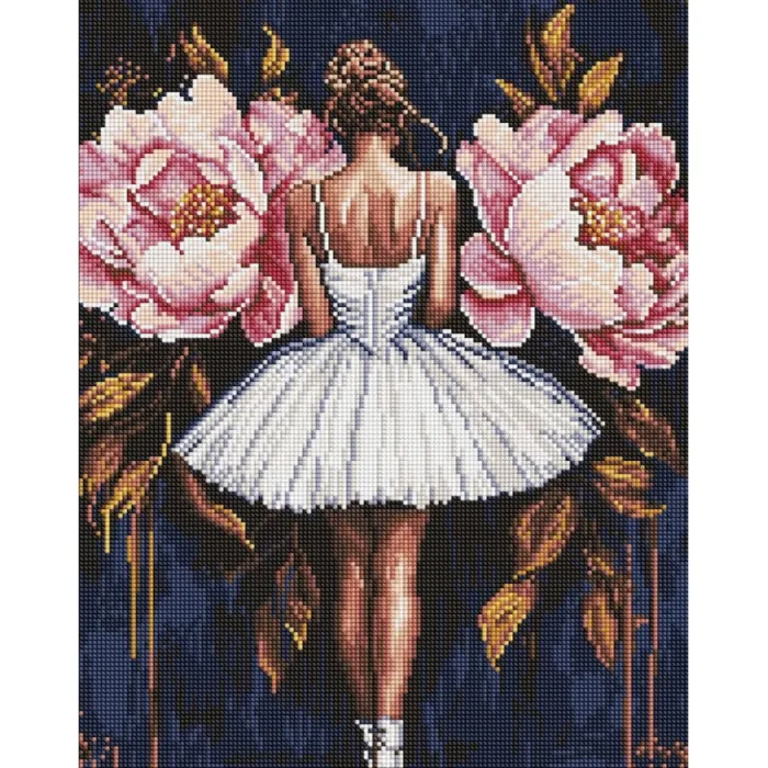 Алмазна мозаїка Балерина з рожевими півоніями ©art_selena_ua AMO8346, 40x50 см