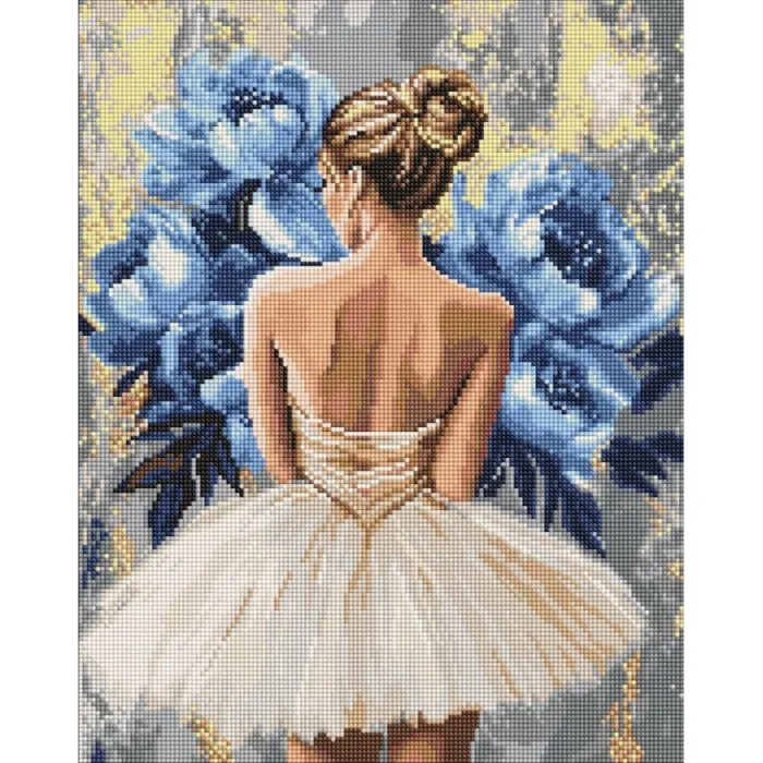 Алмазна мозаїка Балерина з блакитними півоніями ©art_selena_ua AMO8350, 40x50 см