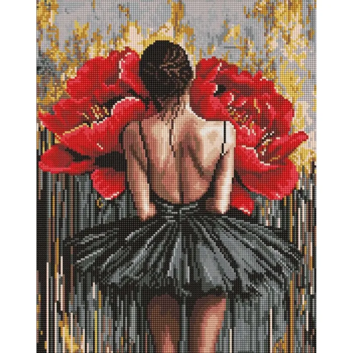 Алмазна мозаїка Балерина з червоними півоніями ©art_selena_ua AMO8356, 40x50 см
