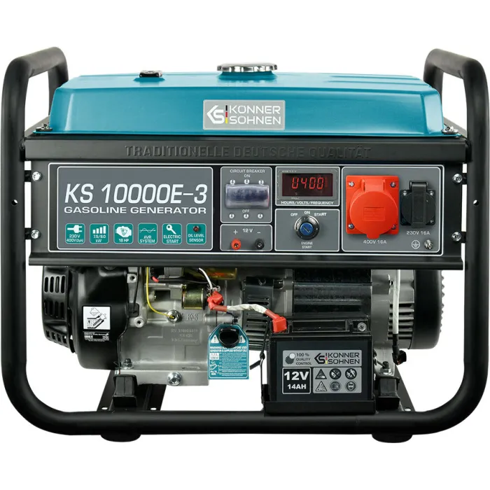 Генератор бензиновий Konner&Sohnen KS 10000E-3, 400В, 7.5кВт, 3 фази, електростартер, 88кг