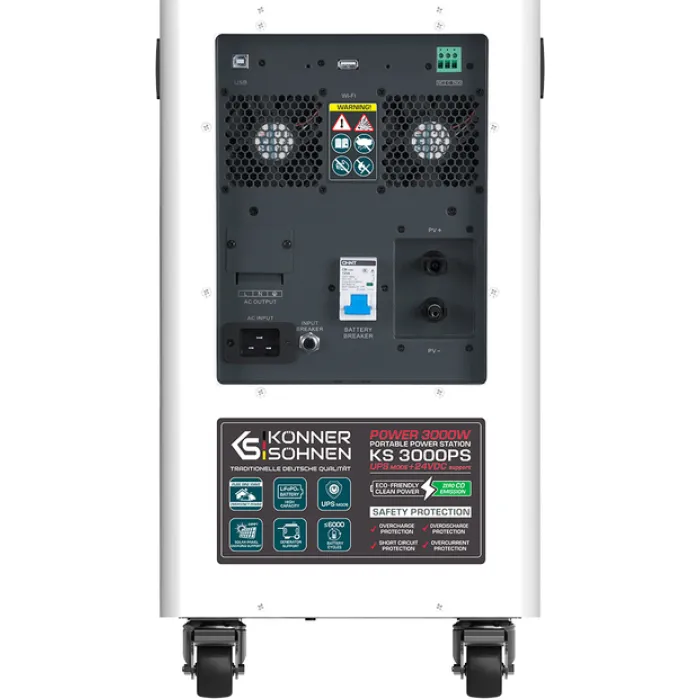Портативна електростанція Konner&Sohnen KS 3000PS, 3000Вт, 3200Вт·год, LifePo4, 37кг
