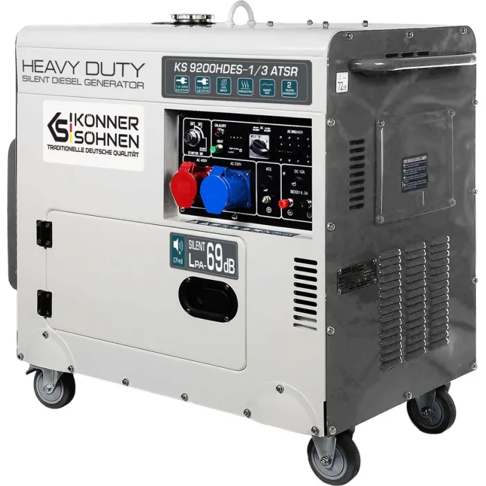 Генератор дизельний Konner&Sohnen KS 9200HDES-1/3 ATSR (EURO V),230/400В,6.5/6.0кВт,7.5/7.0кВт,1/3Фази, АВР(ATS), електростартер, 168кг