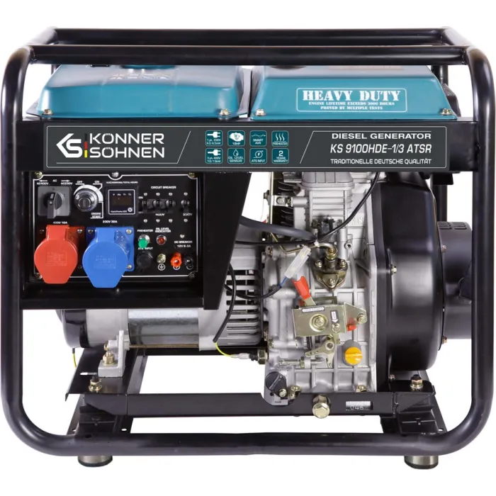 Генератор дизельний Konner&Sohnen KS 9100HDE-1/3 ATSR (EURO V), 230/400В, 6.5/6.0кВт, 7.5/7.0кВт, 1/3Фази, АВР(ATS), електростартер, 122кг