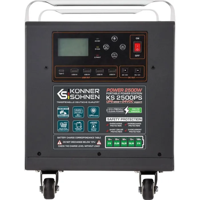 Портативна електростанція Konner&Sohnen KS 2500PS, 2500Вт, 2560 Вт·год, LifePo4, UPS, 31кг