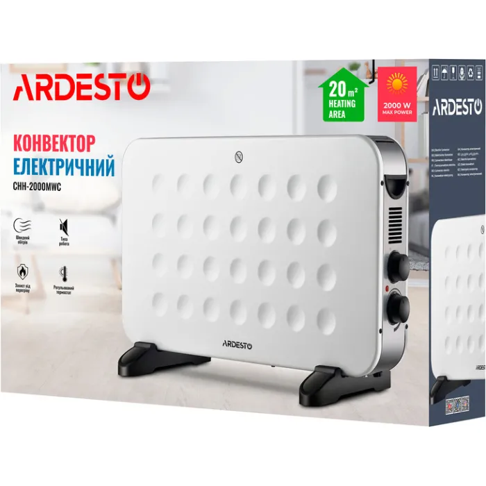 Конвектор ARDESTO, 20м2, 2000Вт, мех. упр-ння, відкритий нагрів. елемент, білий