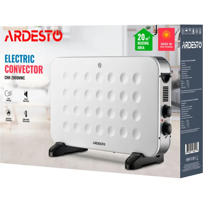 Конвектор ARDESTO, 20м2, 2000Вт, мех. упр-ння, відкритий нагрів. елемент, білий